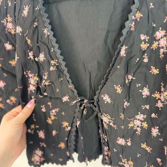 Free People Floral Front Tie Long Sleeve  Top - Picture 4 of 5